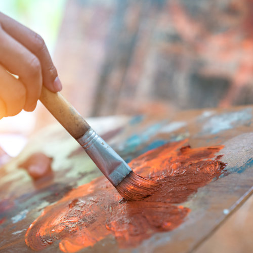 Closeup of brush and palette.